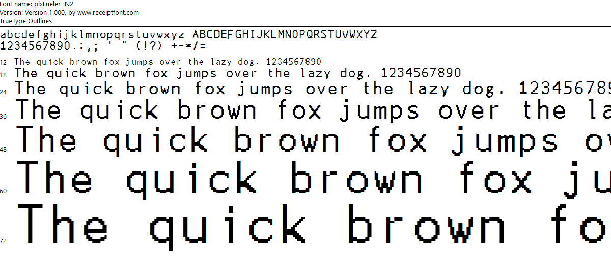 pixFueler-IN2 – Receipt Font, Invoice Font, Thermal Printer Font