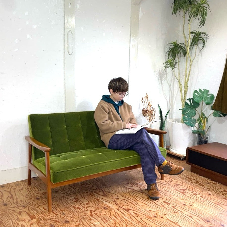 カリモク60 ロビーチェア 2シーター モケットグリーン 2P ソファ 緑