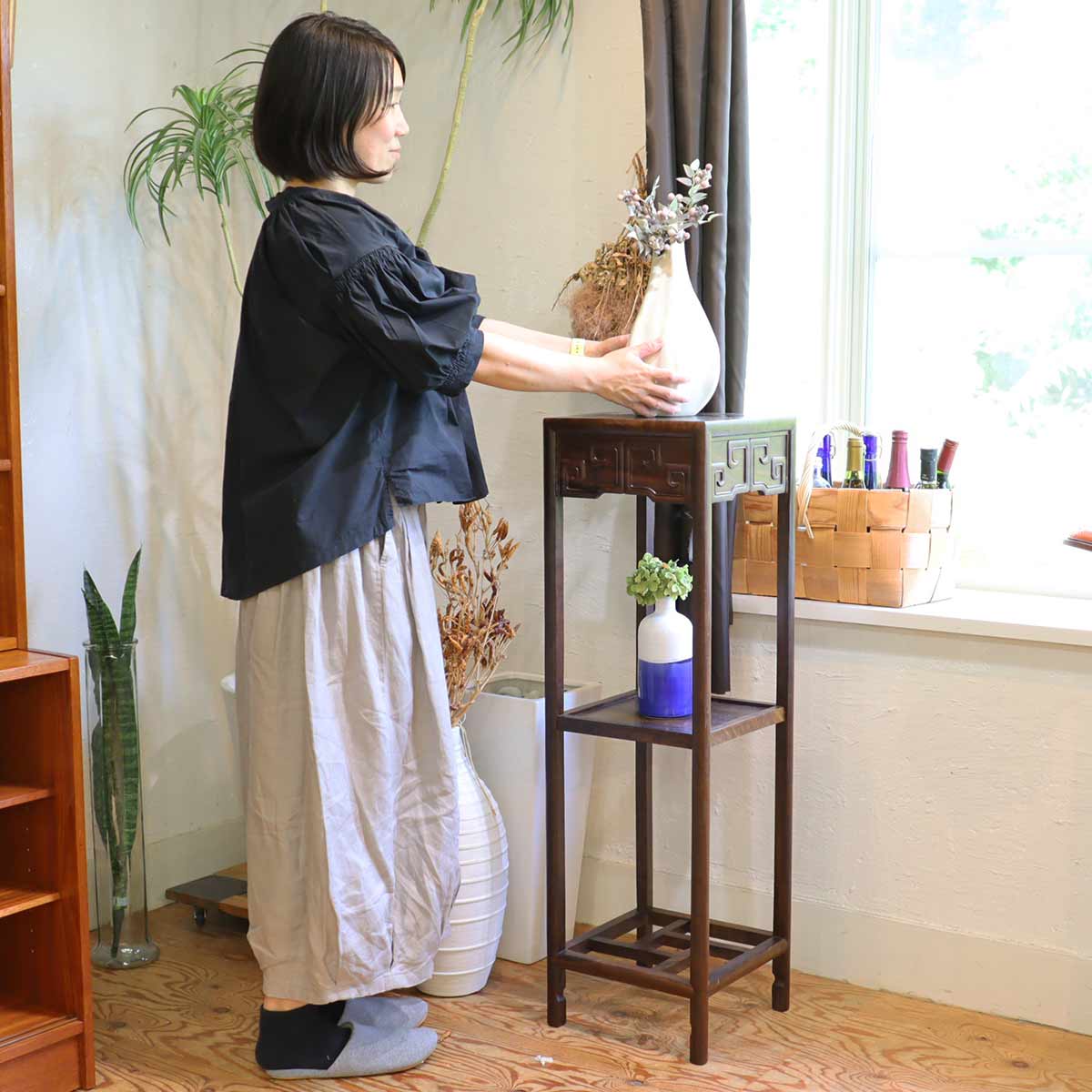 花台 飾り台 フラワースタンド 紫檀 中国 アンティーク レトロ 棚 中古