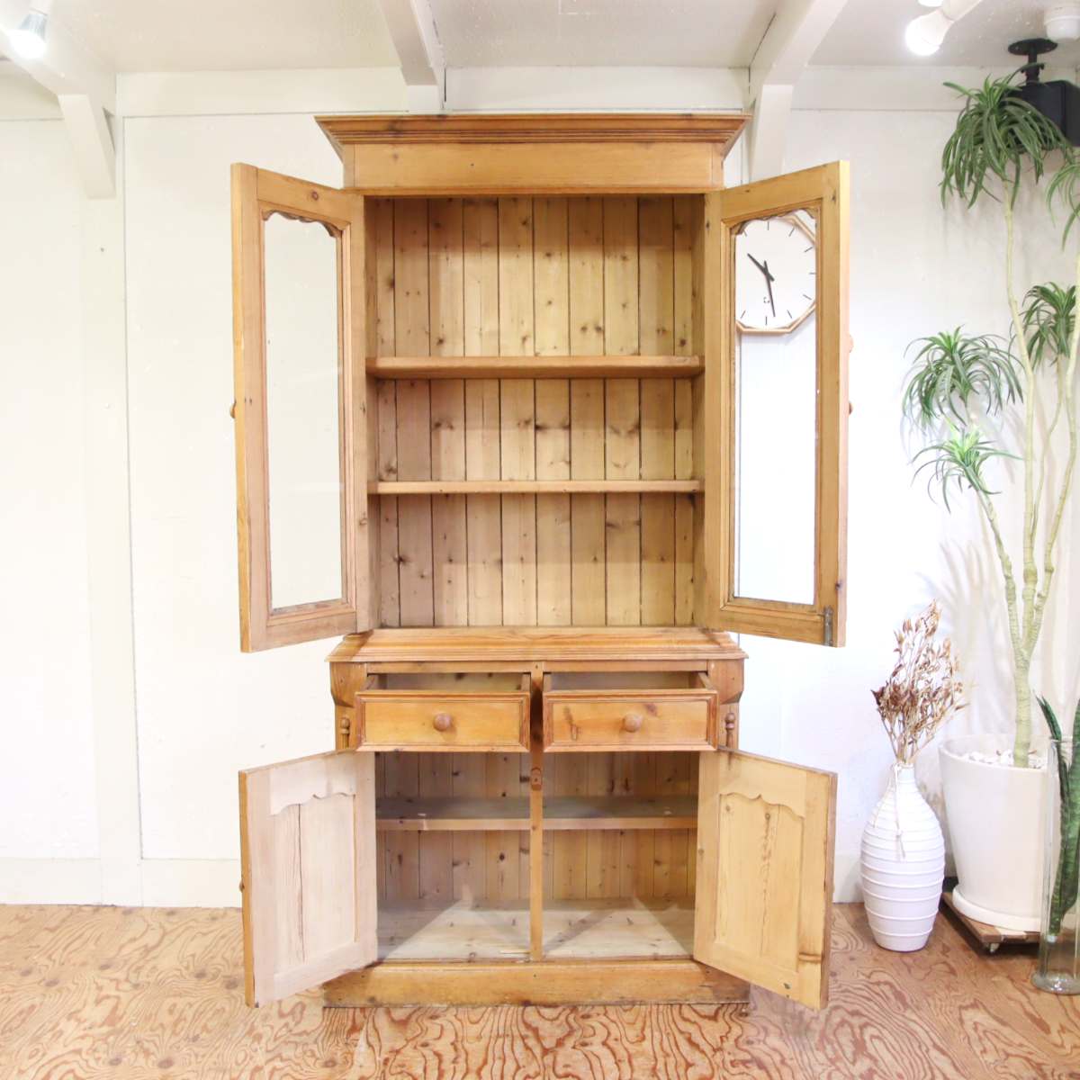 英国アンティーク オールドパイン材 カップボード 食器棚 キャビネット