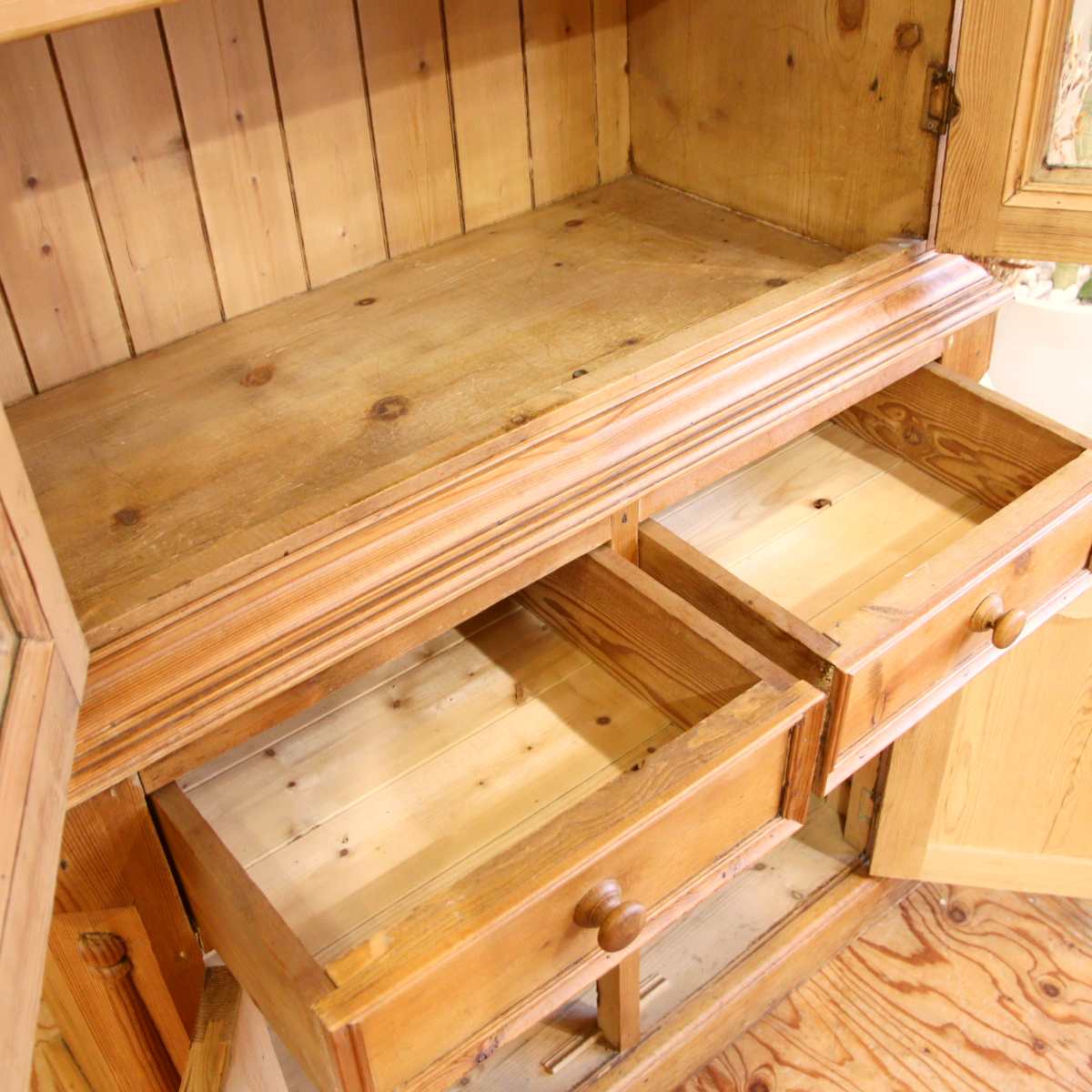 英国アンティーク オールドパイン材 カップボード 食器棚 キャビネット