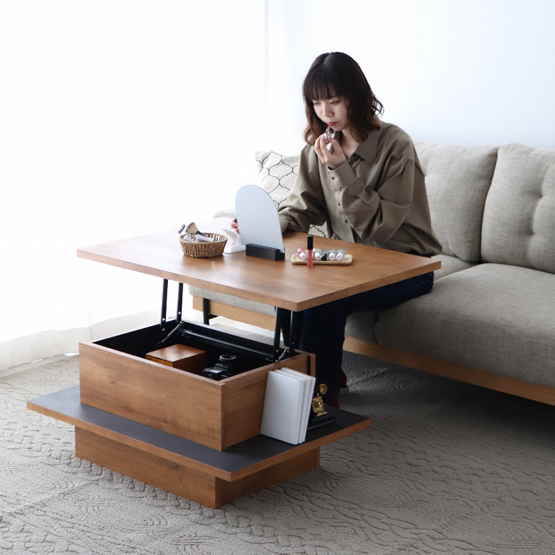 日本製 リフトアップテーブル センターテーブル 収納付き 幅90cm 奥行