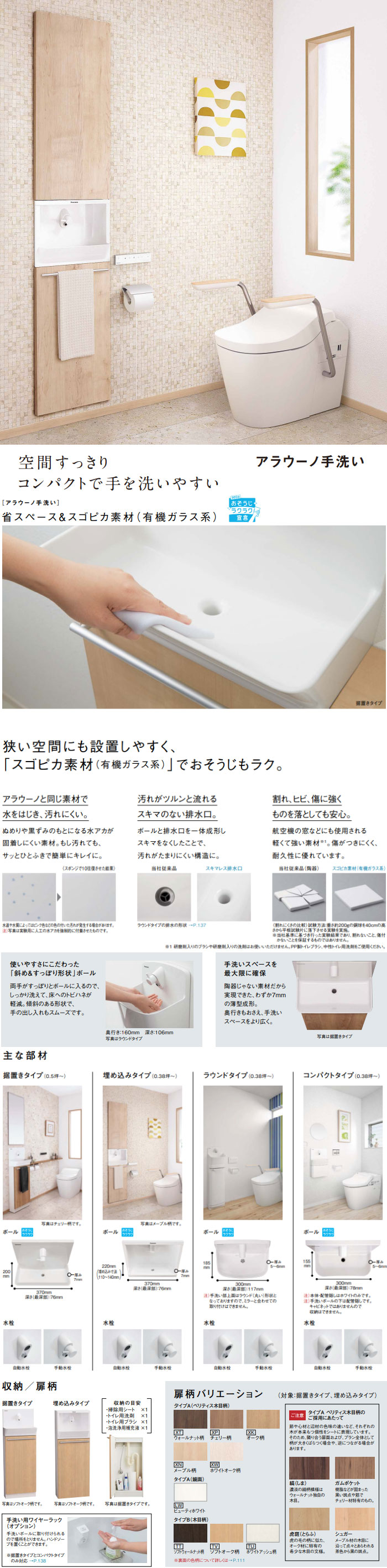 アラウーノ手洗い ラウンドタイプ ショート 壁給水・壁排水 自動水栓