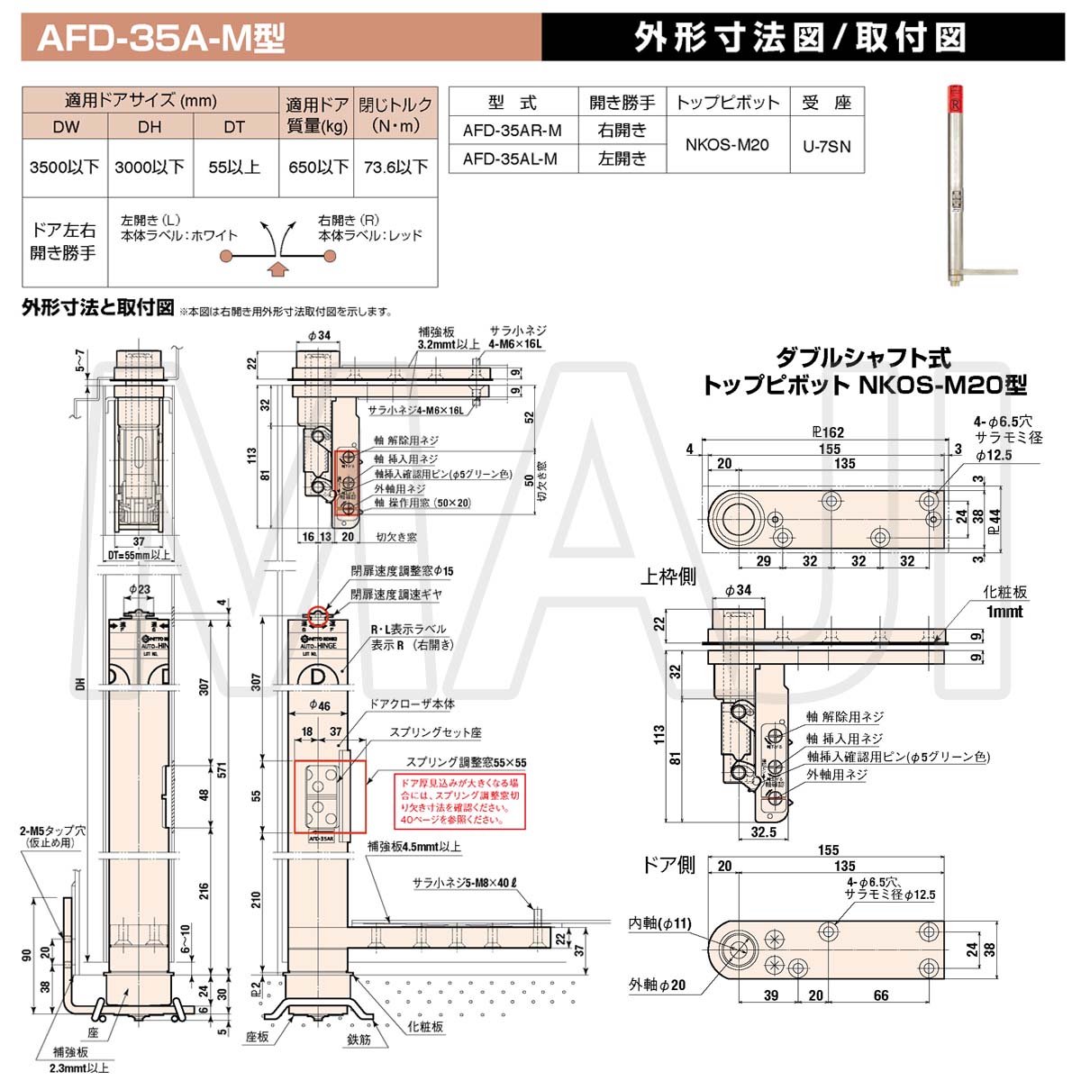 日東工器（デンセイ） オートヒンジ中心吊型 AFDシリーズ AFD-35A-M型