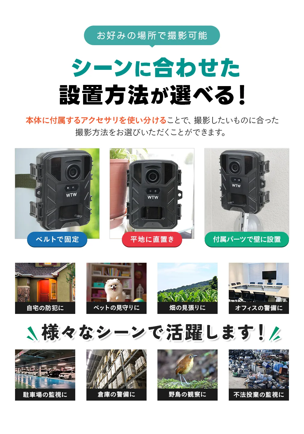 4K800万画素の高画質録画対応 屋外 小型軽量トレイルカメラ WTW-TC39