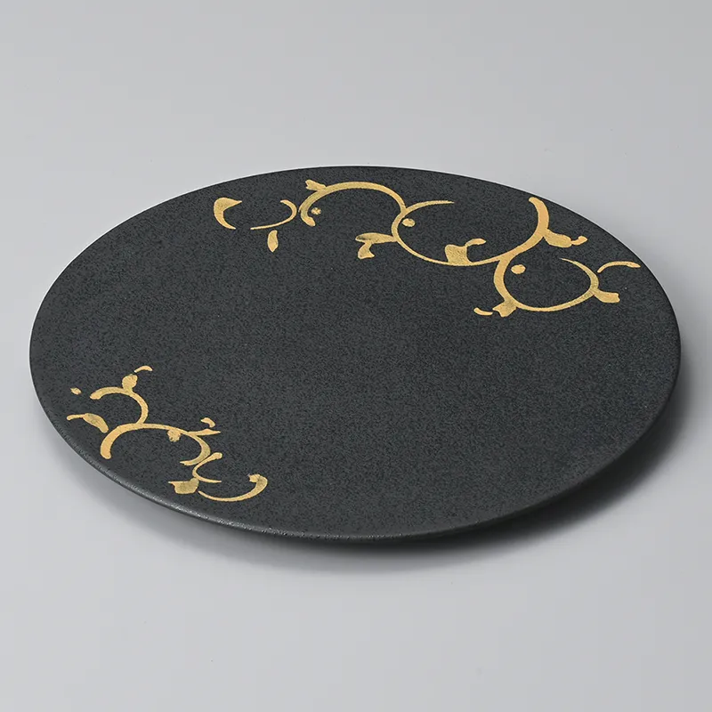 金彩飛ばし黒29cmフラットプレート(和風丸皿(大サイズ))|食器通販の陶磁庵