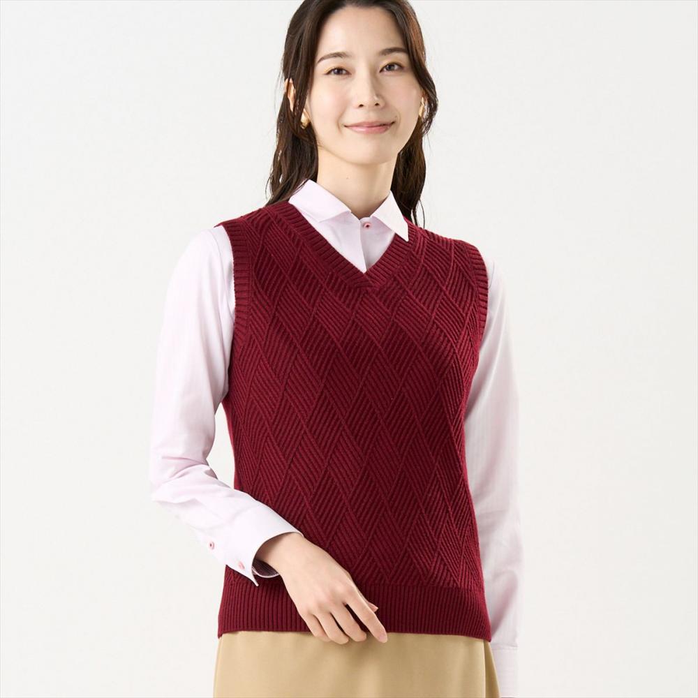 ニット アンチピリング Vネック ベスト レディース(M ボルドー): 東京