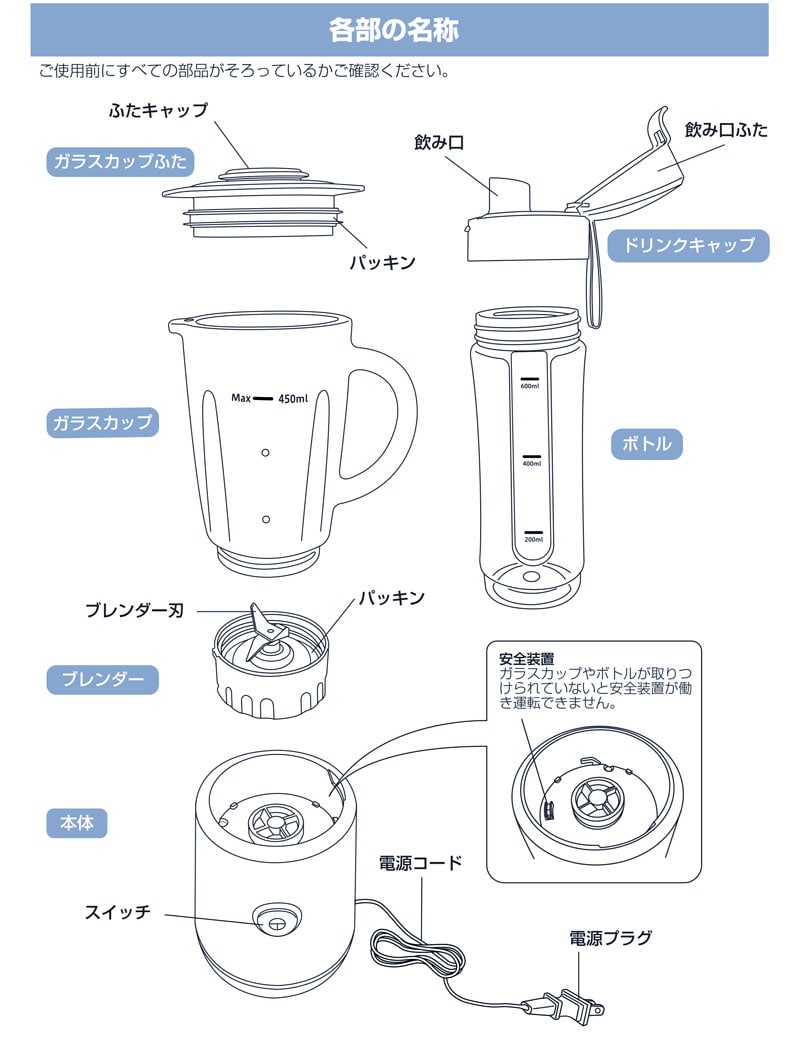 ドリテック ミクシス ブラック MX-903BK ボトル付き電動ミキサー