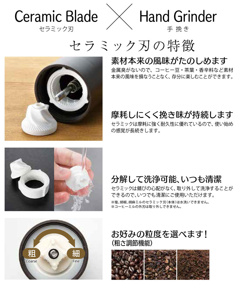 ステンレスコーヒーミル 【槌目】つちめ MI-031 セラミック刃 日本製