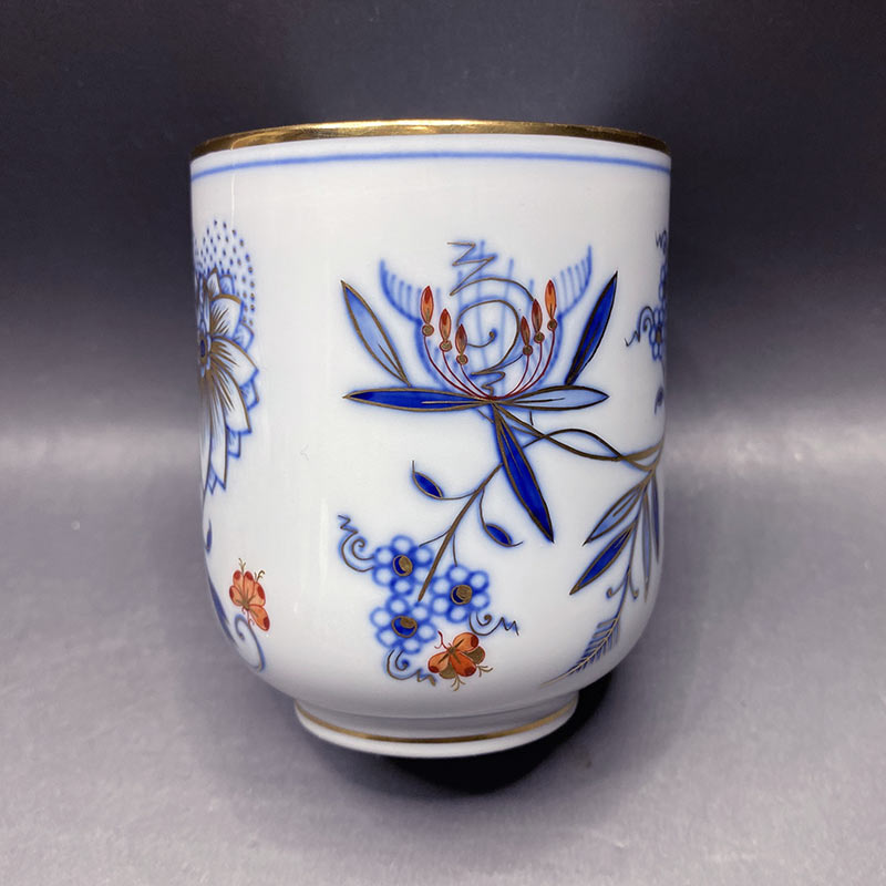 マイセン（Meissen） ブルーオニオン レッド＆ゴールド 夫婦蓋付湯呑