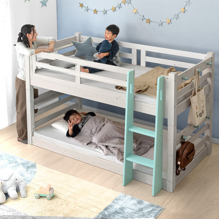 現役ママが考えた 二段ベッド 耐荷重900kg 下段高さ4段階調節 天然木