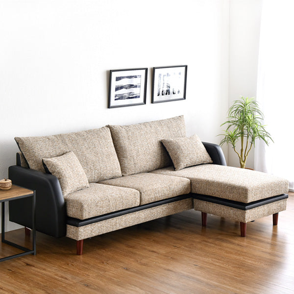 3人掛け 幅178cm カウチソファ 異素材MIX ツートーン クッション