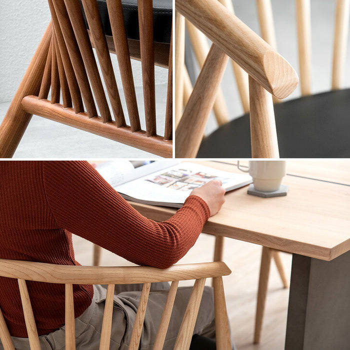 単脚］和モダン ダイニングチェア 単品 完成品 アッシュ 無垢材 肘付き