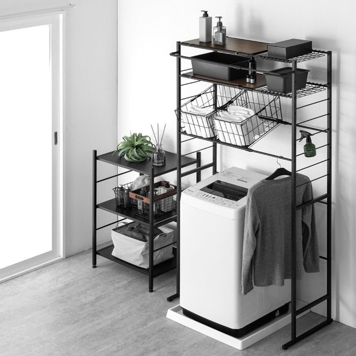 幅66-94cm] 洗濯機収納 洗濯機ラック ランドリーラック 3段 カゴ付き