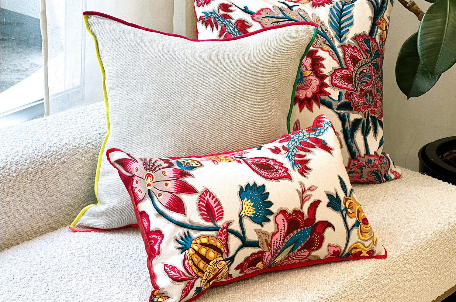 フランス製生地 ROMY 花柄 オリエンタルフラワー 横長クッション