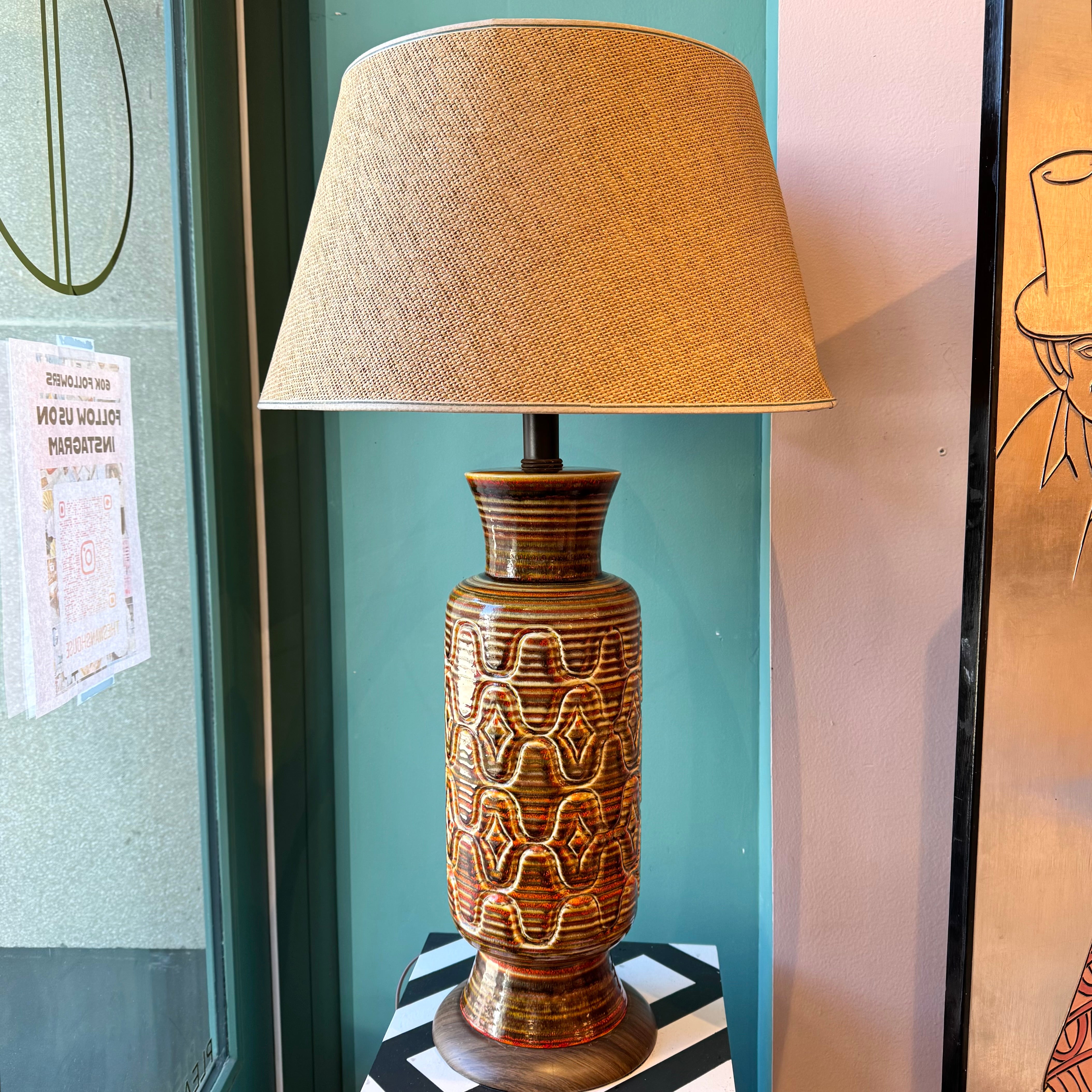 Large Mid Century Textured Glazed Pottery Lamp – The Swan's House