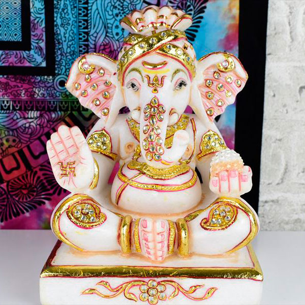 特級品 ガネーシャ像 大理石 置物｜彫刻とペイントが美しい｜アップ