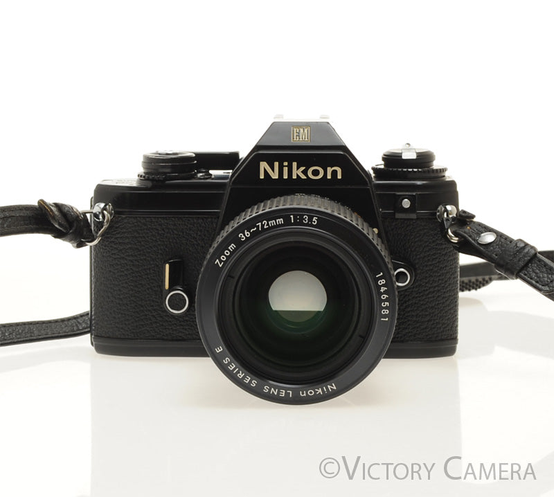 Nikon EM Black 35mm Film Camera with Nikon E Series 36-72mm Zoom Lens