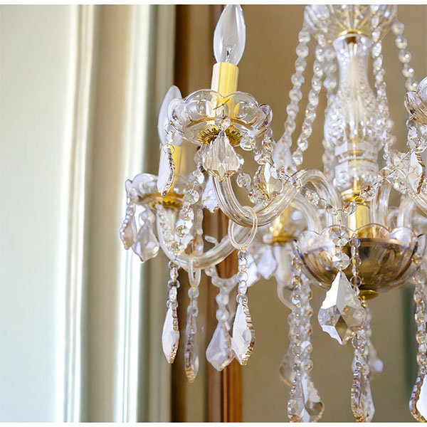 LED対応】 モダンガラスシャンデリア 6灯(キャスドラル・ゴールド