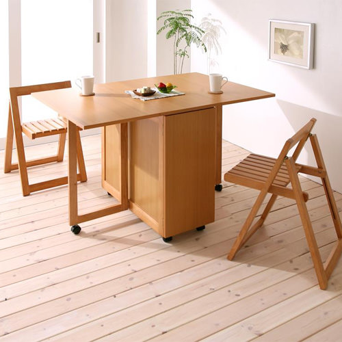 美しい天然木のぬくもり省スペース伸長式収納 バタフライテーブルの