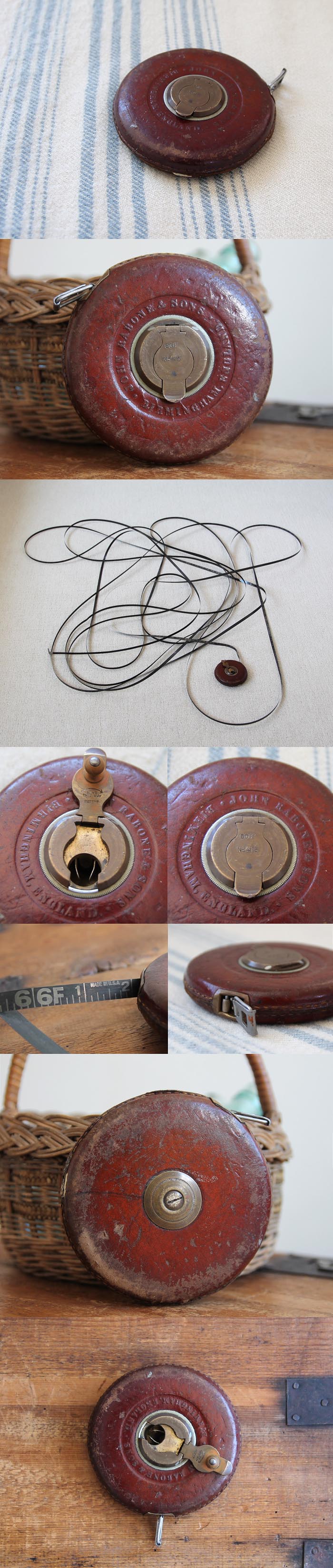 イギリス アンティーク メジャー/革製ケース/巻尺/真鍮/レザー