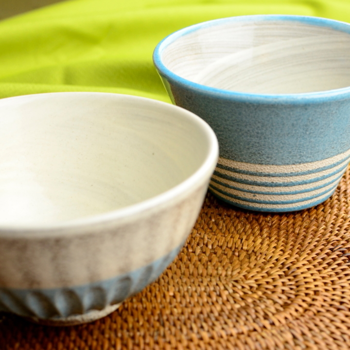 スタッキングボウル＆茶碗セット（水色）_丸八窯 清水義久 作