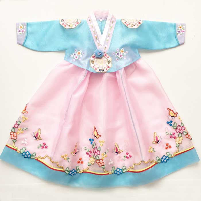 チマチョゴリ単品tカット刺繍オリジナル 水色ピンク(身長99cm 4号