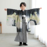 男児袴：BY152 【五歳】黒鳳凰×黒縞 七五三男児袴レンタルセット