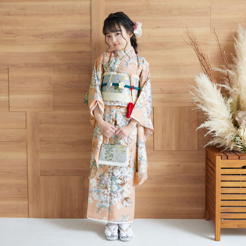 七五三七歳四つ身：N106 SUGAR KEI コーラルピンク 花々 | 七五三着物