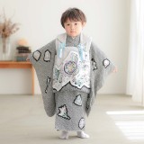 七五三被布 : K208 【三歳男児被布】【正絹】総絞り グレー熨斗目×黒