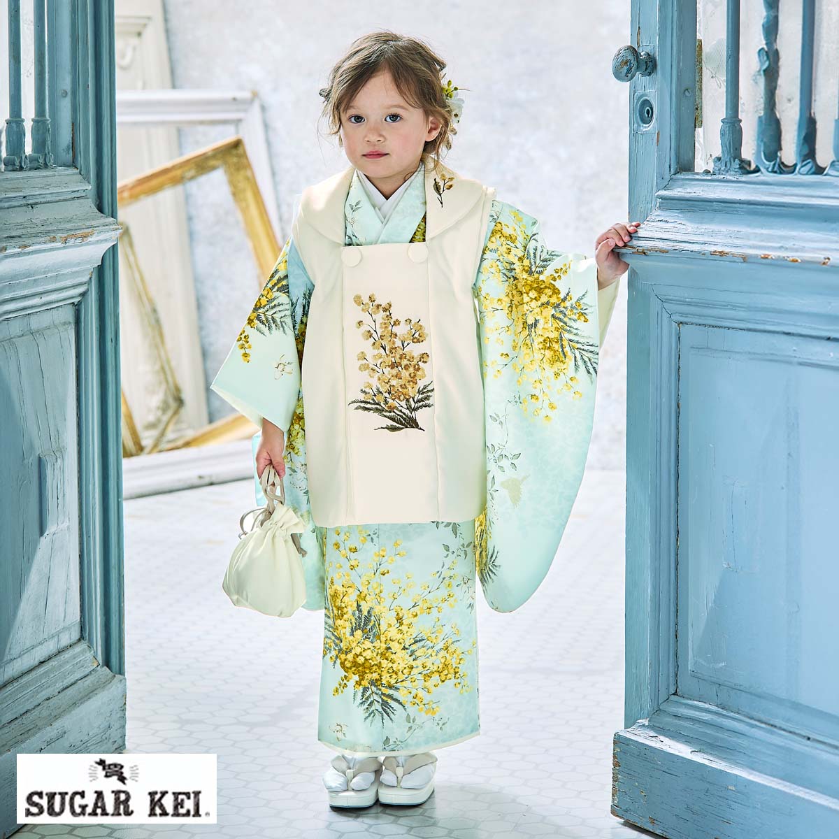 七五三被布 : SUGAR KEI K237 【三歳女児被布】オフホワイトxスカイ