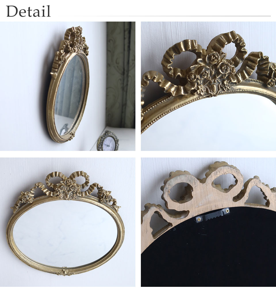 ウォールミラー 壁掛け プリンセスリボン ゴールド｜おしゃれ