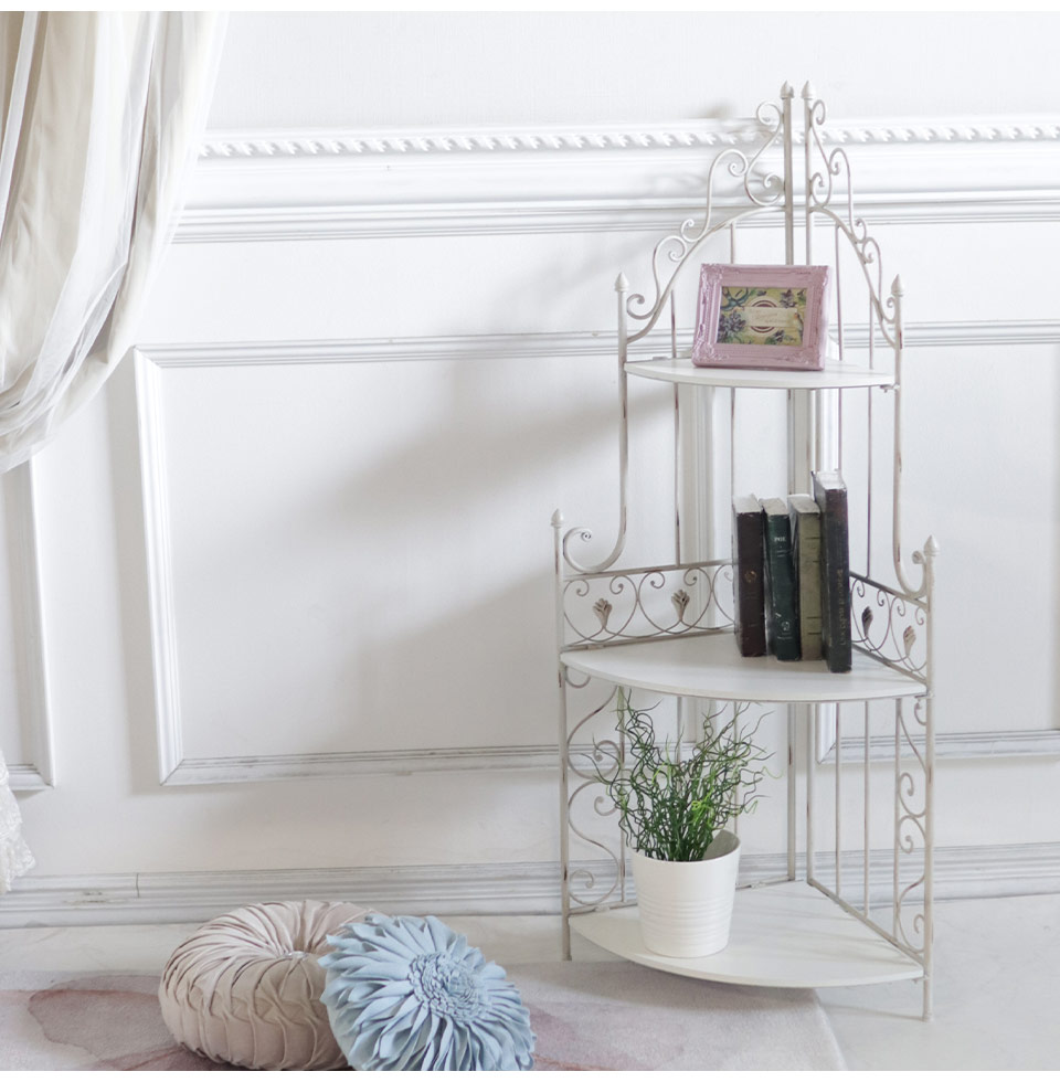 コーナーシェルフ 3段 高さ121cm ホワイト アイアン｜おしゃれ家具通販
