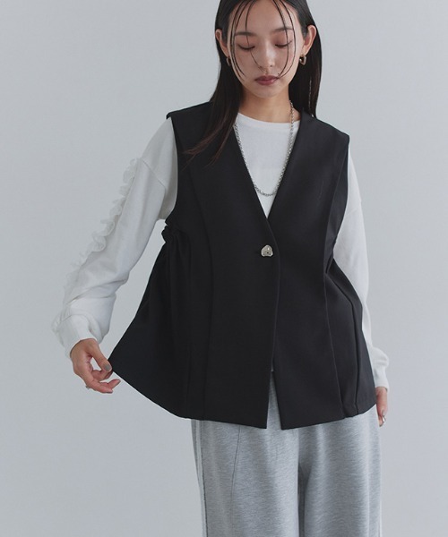 ECLAM（クラム） ベスト ジレ サイド ギャザーデザイン ジレ ベスト