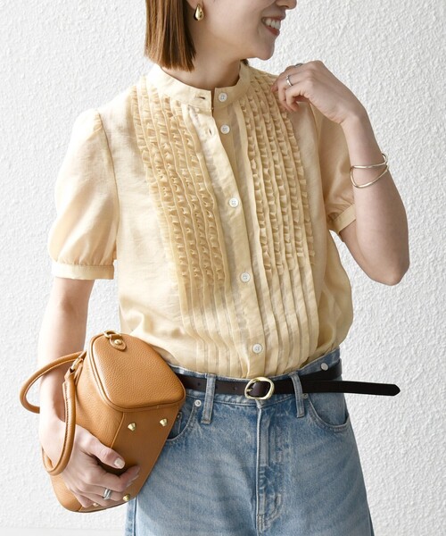 SHIPS any ブラウス シャツ any:「手洗い可能」シアー フリル バンド