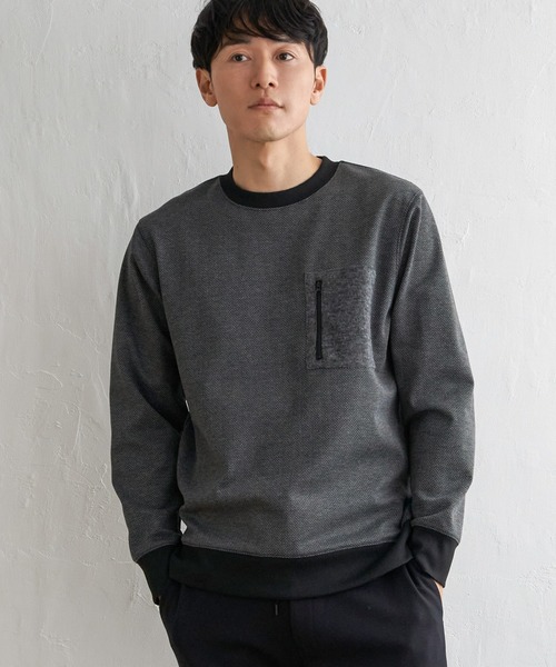 ikka（イッカ） トレーナー スウェット ヘリンボン裏起毛プルオーバー