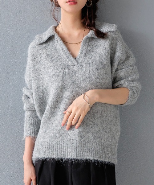 ニット セーター ミックスヤーン スキッパーニットプルオーバー