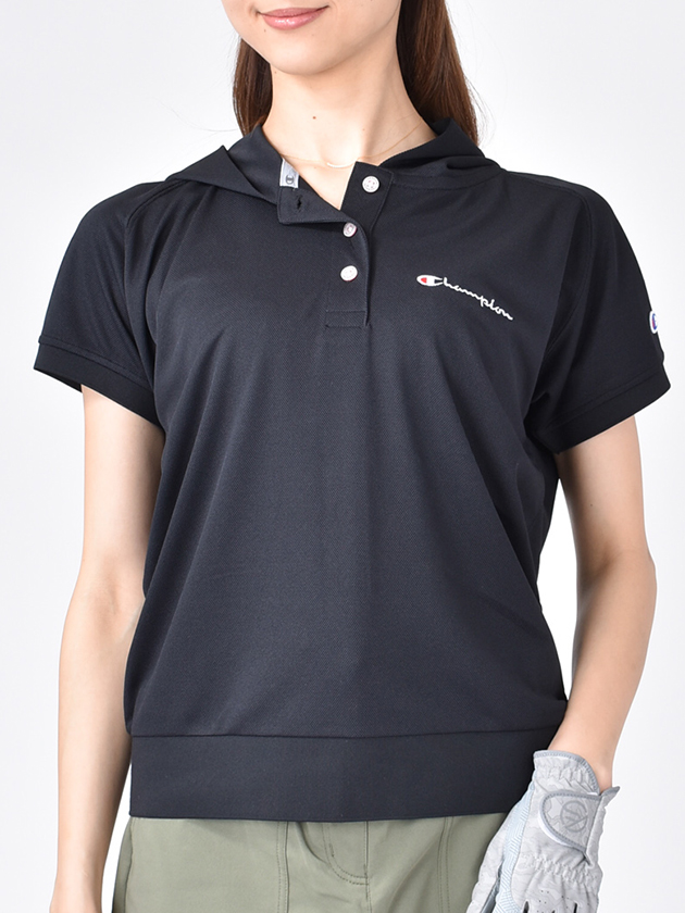 チャンピオンゴルフ フード付き半袖カットソー CW-VG305（ブラック