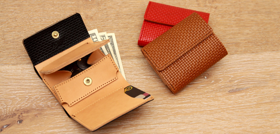 パルマ』(全3色)メッシュエンボス/三つ折り牛革 ミニ財布 コンパクト