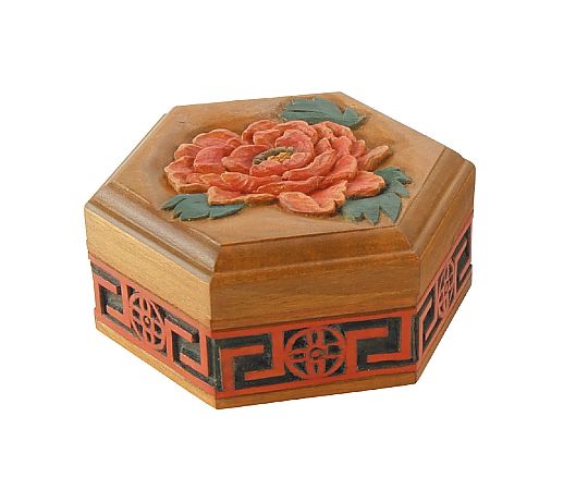 61-6039-89 木彫六角小箱(しな材) 30006 【AXEL】 アズワン