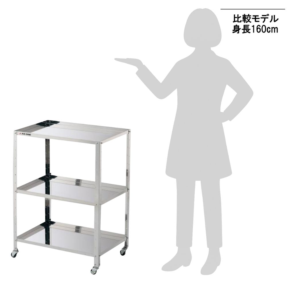 3-1556-04 枠付きステンレスワゴン ラージ 3段 610×410×809mm 枠付き