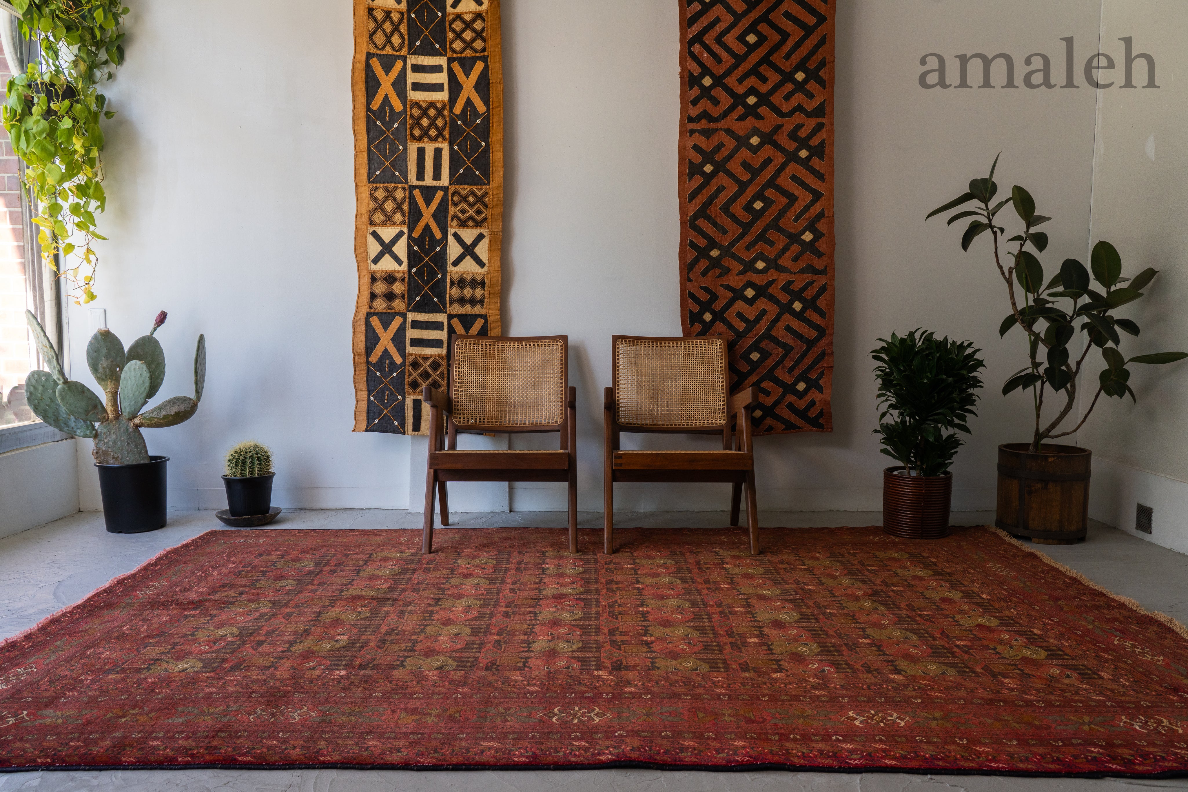 アフガニスタン産 1980年代 トルクメンラグ】トライバルラグ-手織り