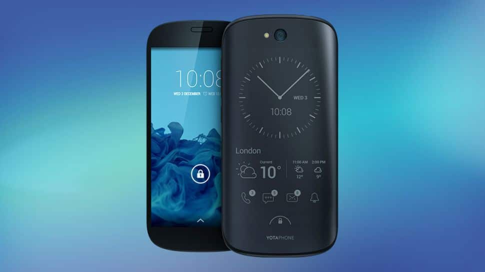 背面にE-Inkのモノクロディスプレイ搭載のYotaPhone 2(YD201)が