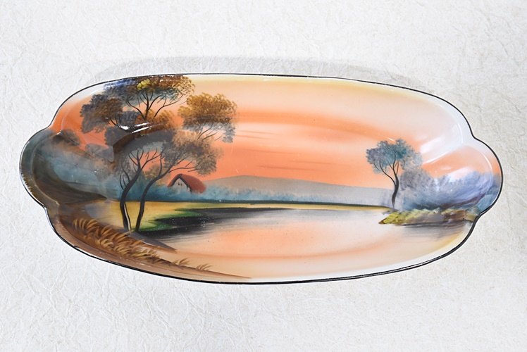 オールドノリタケ 皿 湖水風景 夕暮れ時 21x25x7 cm 1910年
