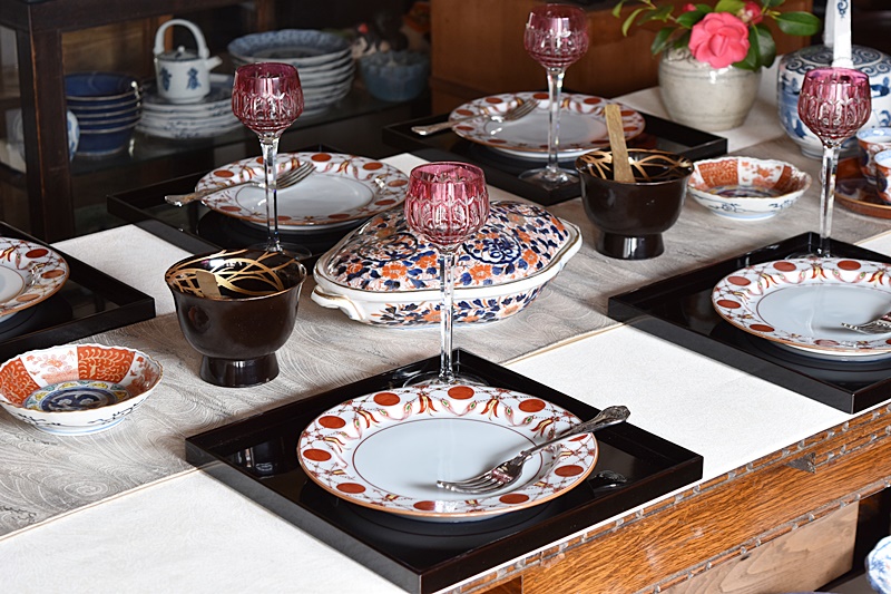 館林源右衛門 赤玉瓔珞文 赤絵瓔珞手 八寸皿 5枚セット - 生活骨董と