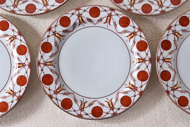 館林源右衛門 赤玉瓔珞文 赤絵瓔珞手 八寸皿 5枚セット - 生活骨董と