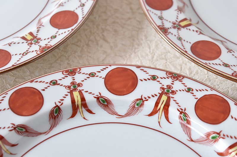 館林源右衛門 赤玉瓔珞文 赤絵瓔珞手 八寸皿 5枚セット - 生活骨董と