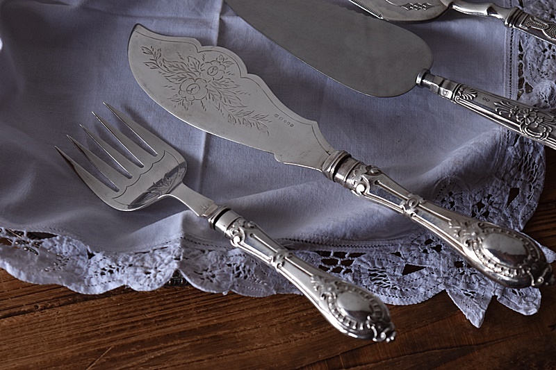 英国アンティーク シルバープレート サービング ナイフ＆フォーク 刻印