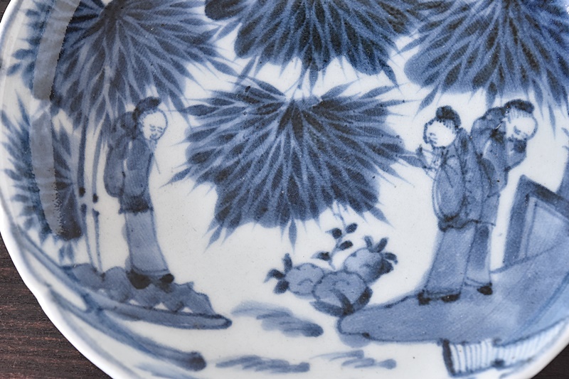 古伊万里 染付 竹林賢人図 輪花型 七寸皿 - 生活骨董と古布の