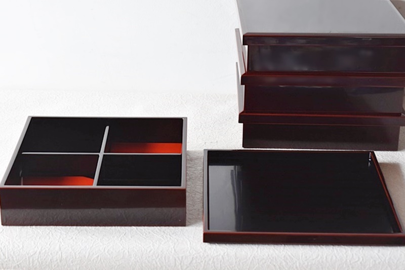 天然木製漆塗 輪島塗 溜塗 懐石弁当 松花堂弁当箱 4客セット - 生活